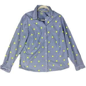 BODEN Classic Shirt Women's Size 14 Blue Decal Preppy Yacht Beach Coastal